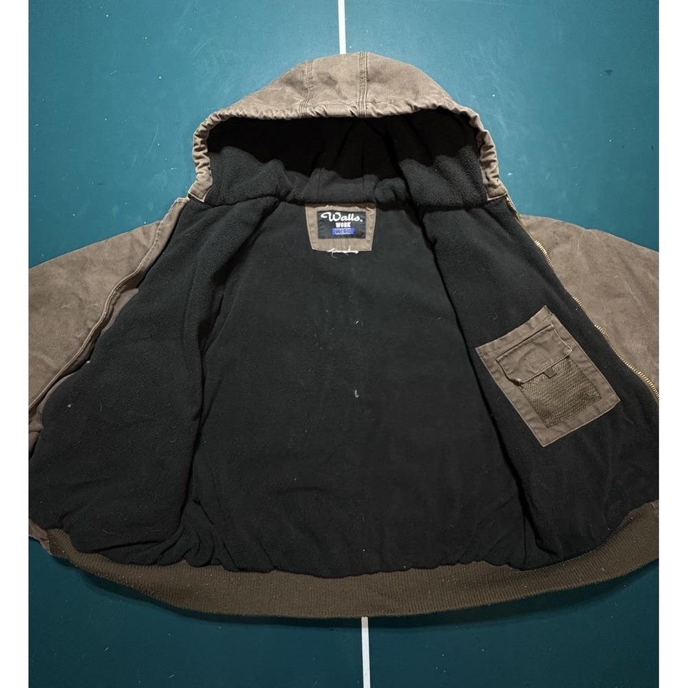 Vintage Walls Work Wear Jacket Men's Large Brown Duck Canvas Fleece Lined Hooded - Picture 9 of 14